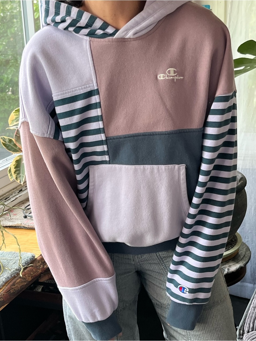 Champion Patchwork Stripe & Colorblock Hoodie